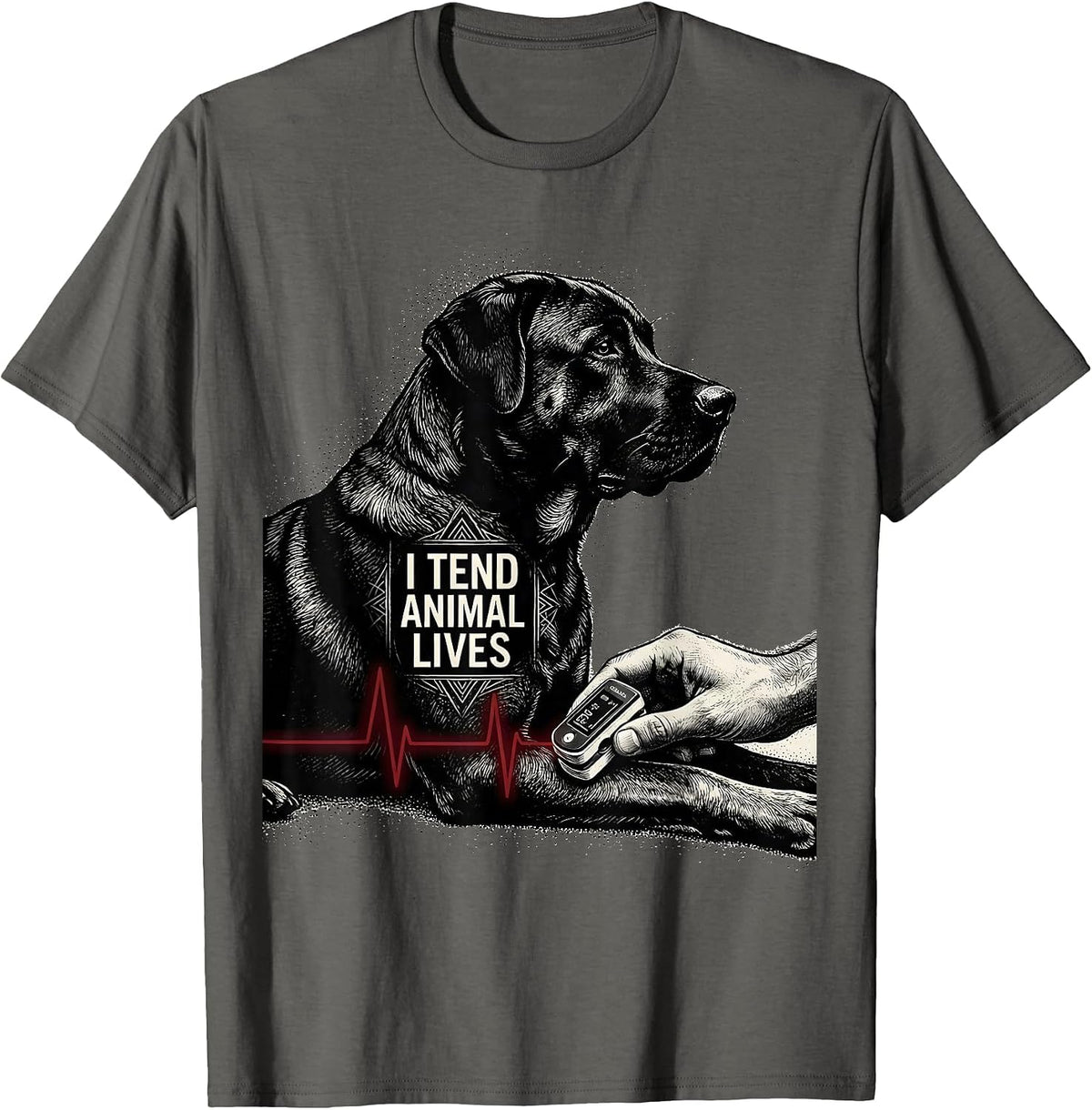 Men's I Tend Animal Lives Blackwork Dotwork Vet Tech Veterinary T-Shirt - Asphalt Grey