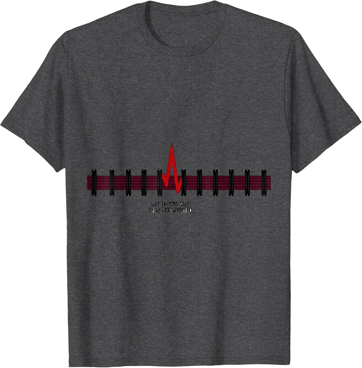 Men's SVT TERMINATED SINUS CONFIRMED Cardiology Humor Cardiac T-Shirt - Dark Heather Grey