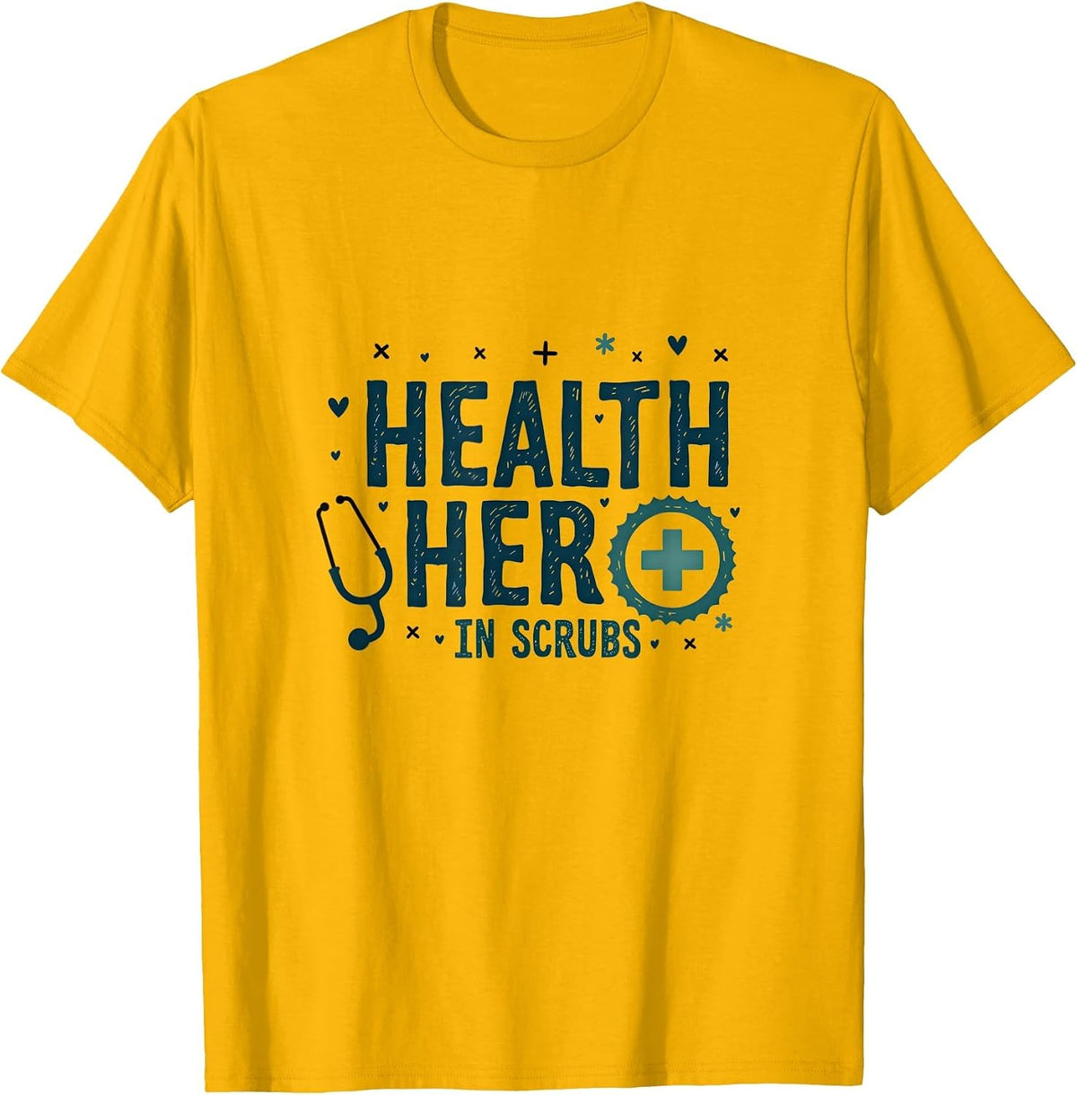 Health Hero in Scrubs School Nurse Design T-Shirt - Golden Yellow