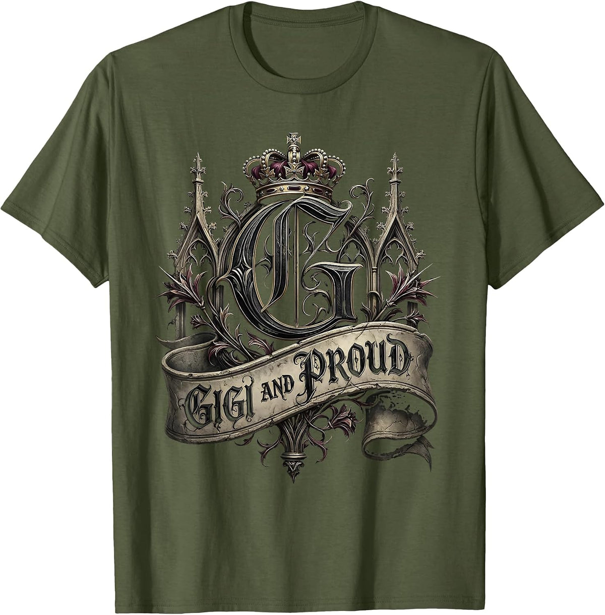 Men's Gigi And Proud Grandma Design T-Shirt - Olive Green