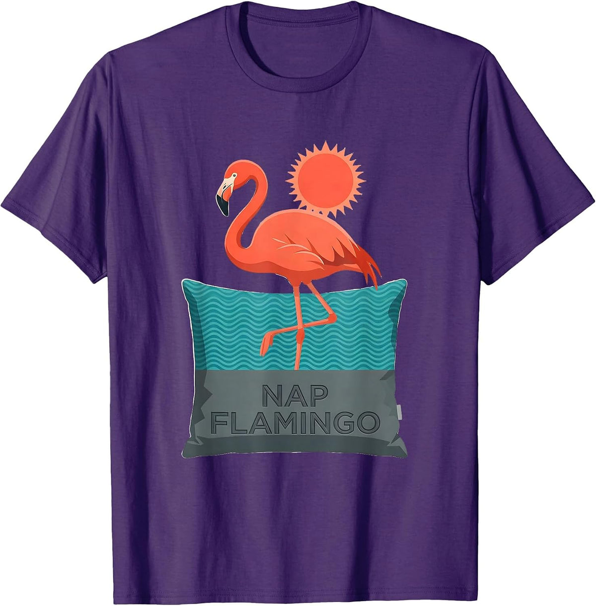 Nap Flamingo Flat Vector Japanese Pop Culture Animal Mashup T-Shirt - Purple