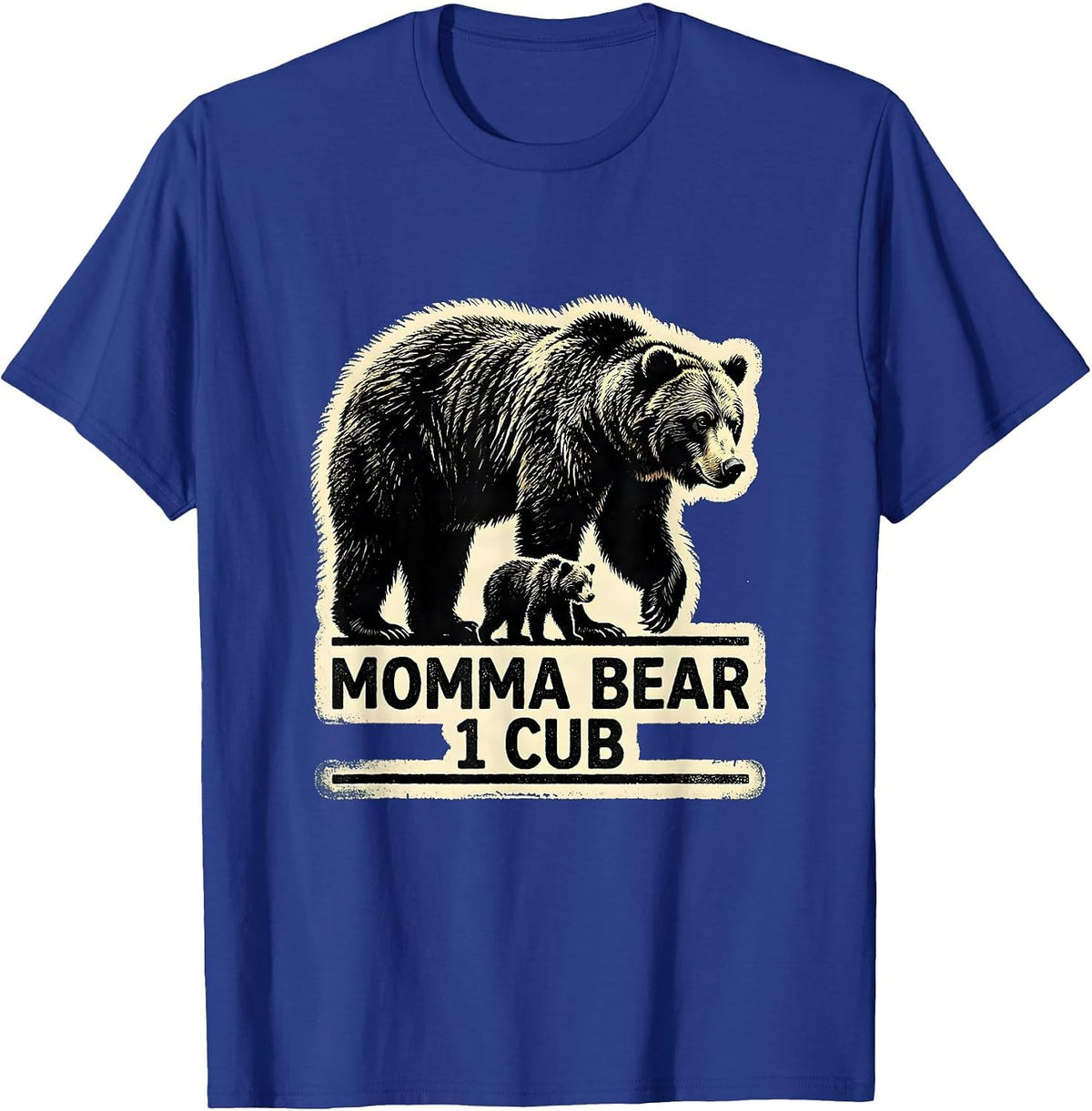 Men's Momma Bear 1 Cub Rubber Stamp Family Matching Parent Child T-Shirt - Royal Blue