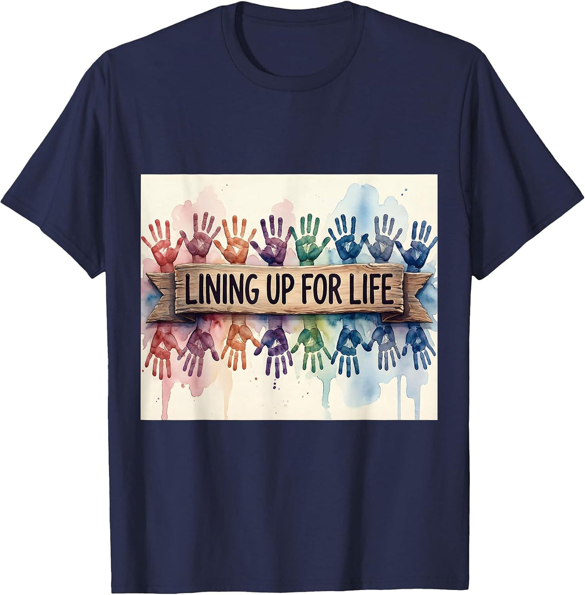 Lining Up for Life Preschool Teacher Design T-Shirt - Navy Blue