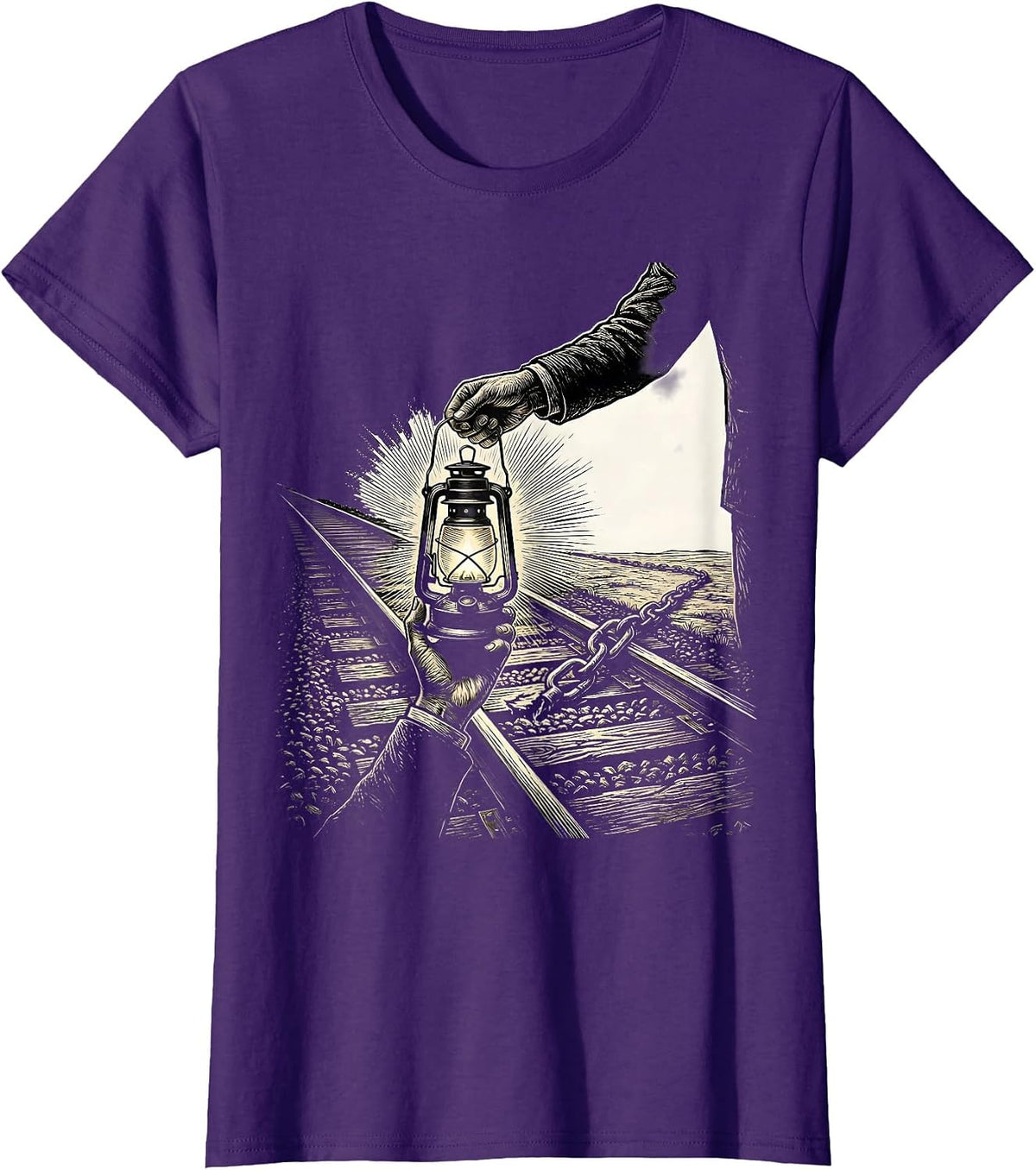 Women's Hand Lantern Abolitionist Black History Month Symbol T-Shirt - Purple