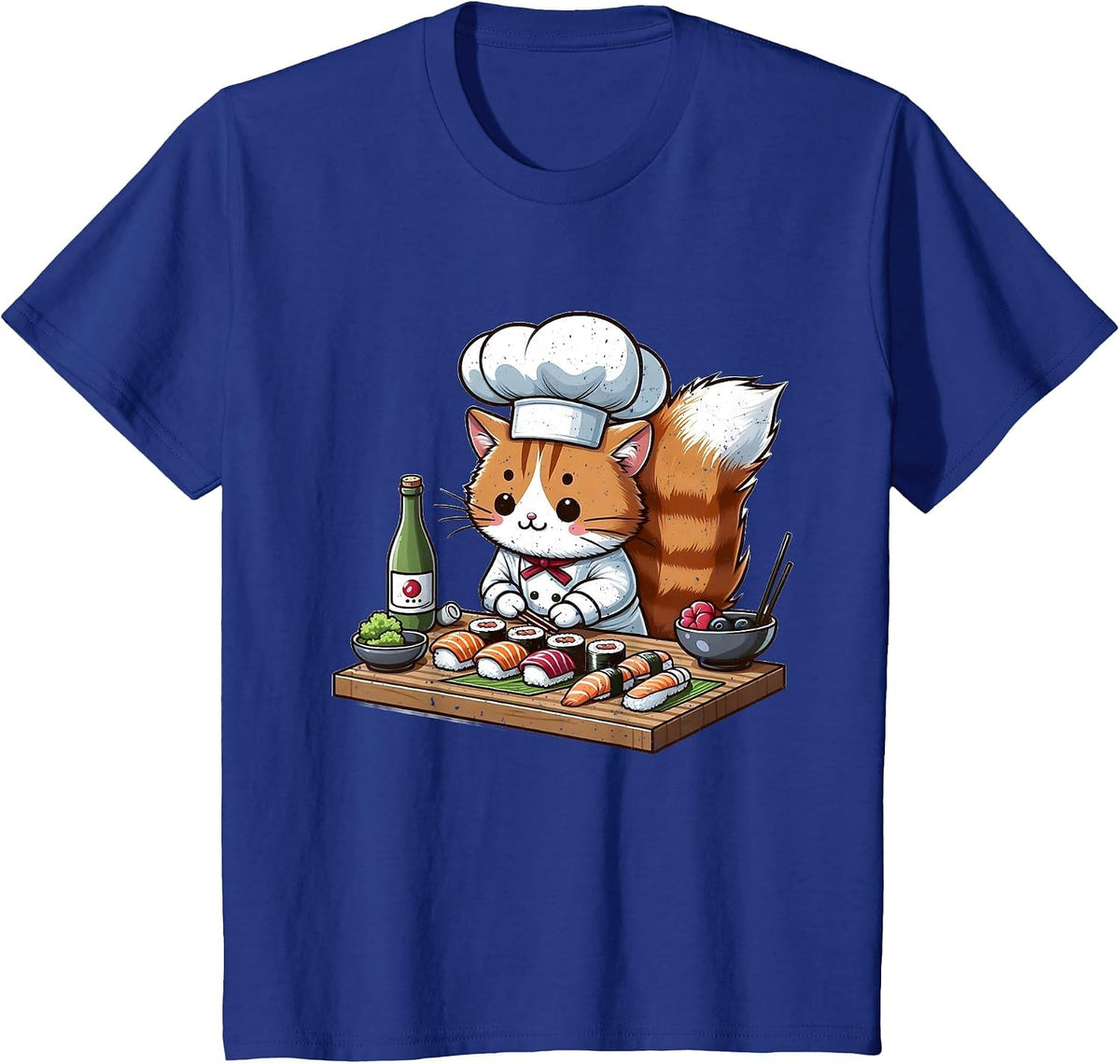 Cat Chef Making Sushi T-Shirt - Royal Blue