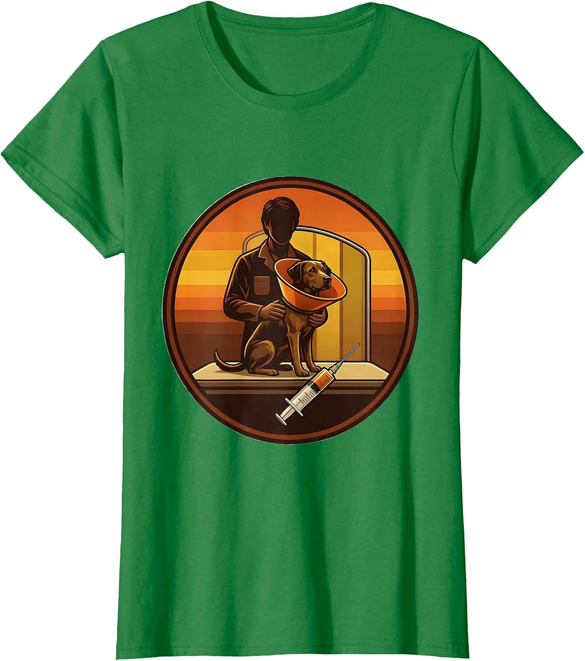 Women's Vet Tech Humor Retro 70s Veterinary Clinic Staff T-Shirt - Kelly Green