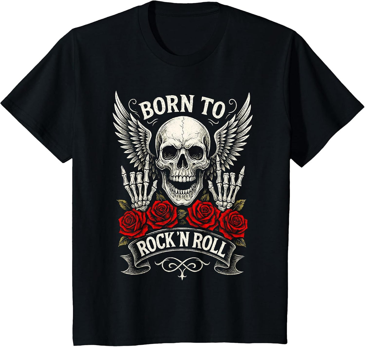 Born to Rock and Roll Vintage Skeleton T-Shirt - Black