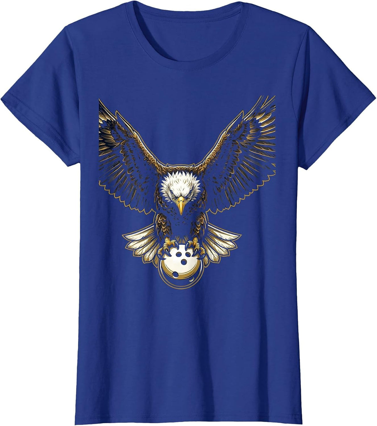 Women's Eagle Bowling Ball Strike Graphic Tee T-Shirt - Royal Blue