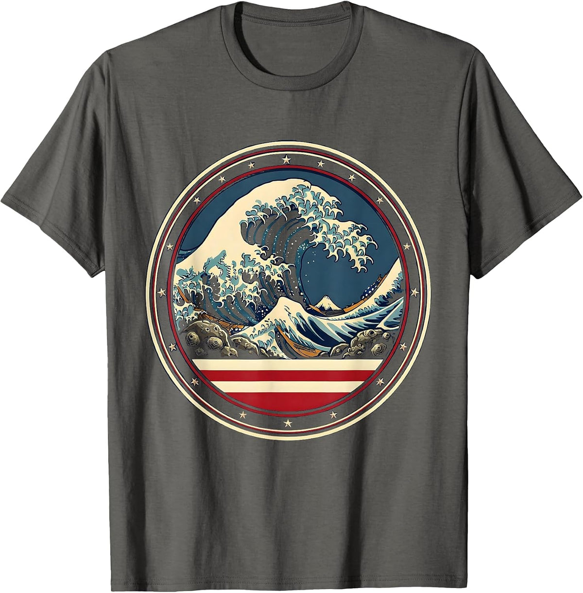 Surf Wave Curling Over Rocky Coastline T-Shirt - Asphalt Grey