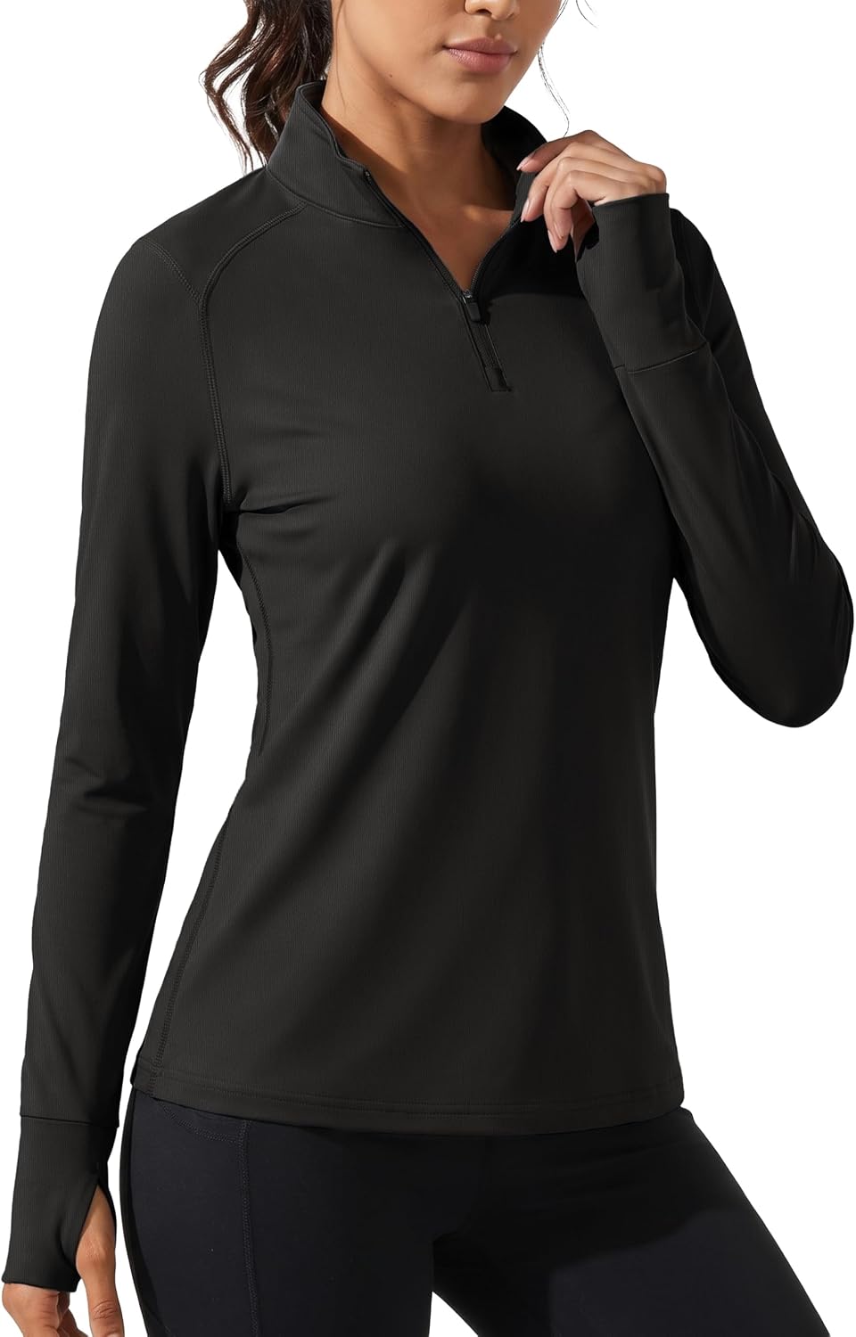 Cavva Women's Quarter Zip Pullover Fleece Long Sleeve Athletic Sweatshirt - Black
