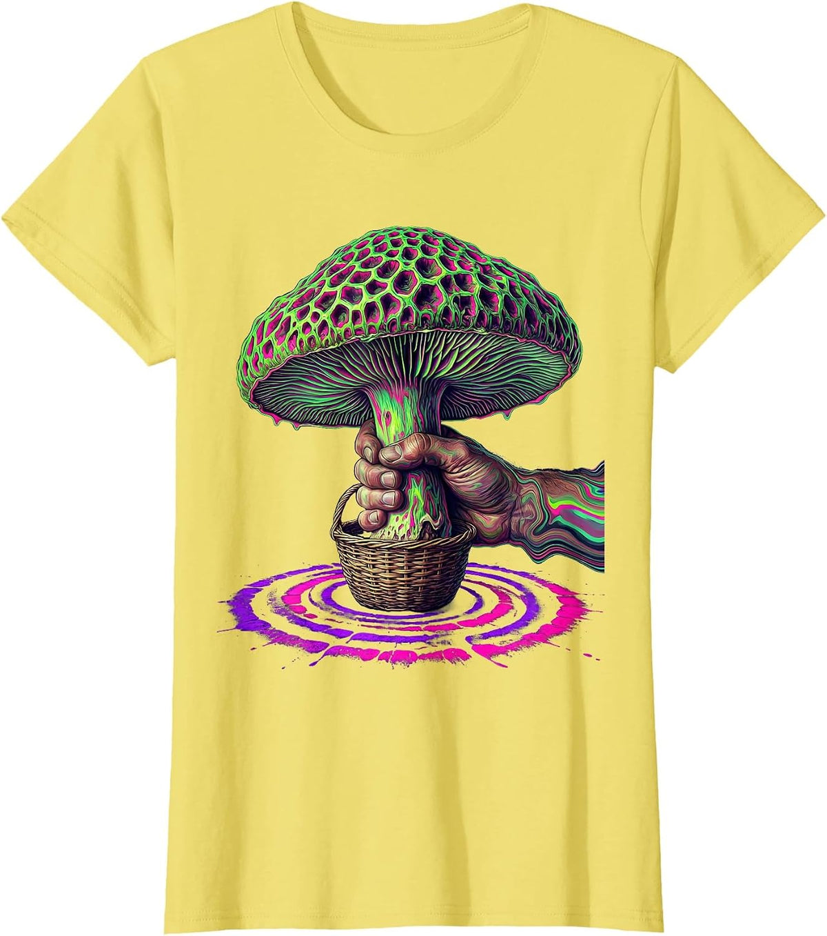 Women's Oversized Morel Psychedelic Mushroom Forager Gift T-Shirt - Lemon Yellow