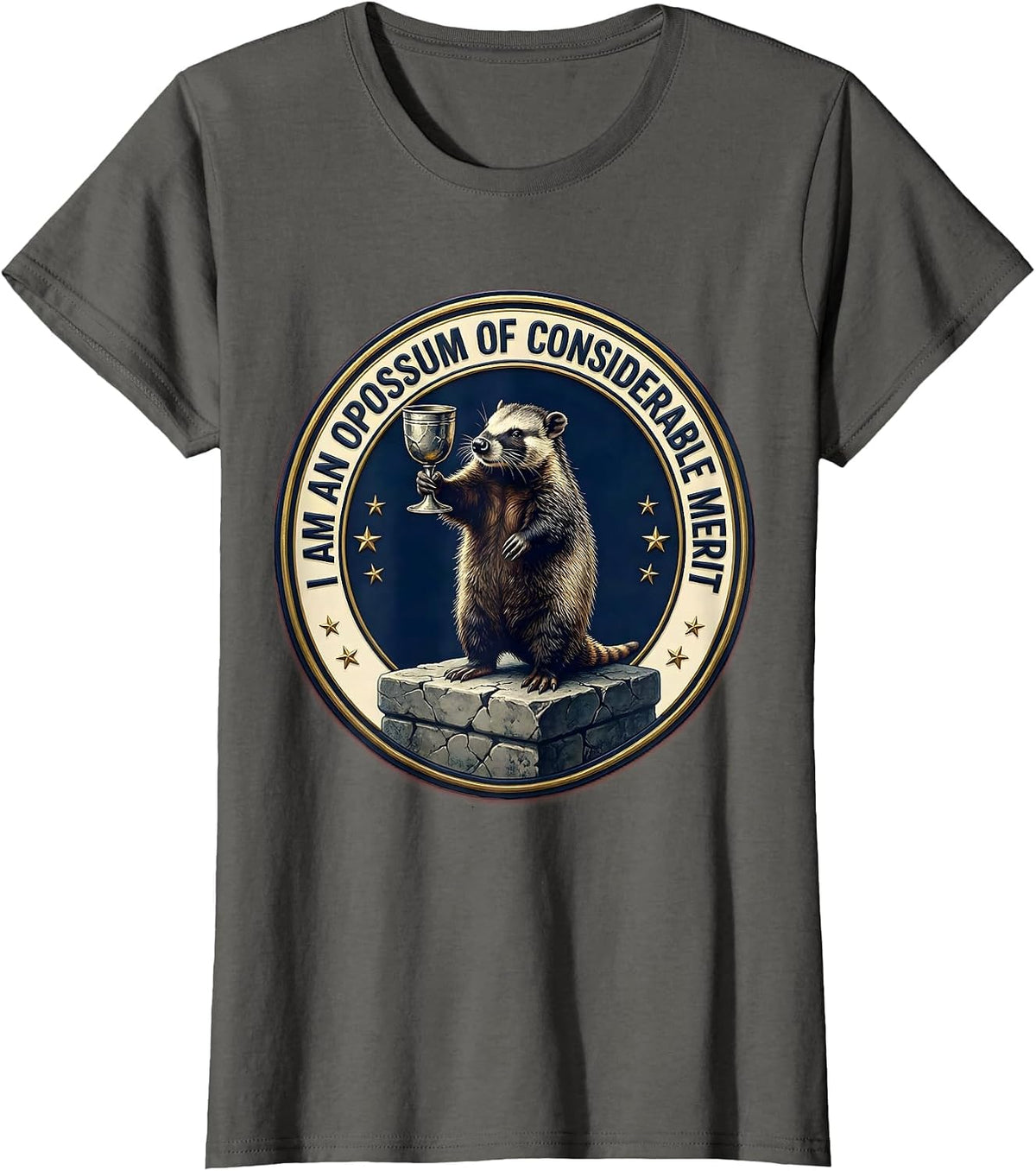 Women's I Am An Opossum Of Considerable Merit Funny Possum Lover T-Shirt - Asphalt Grey