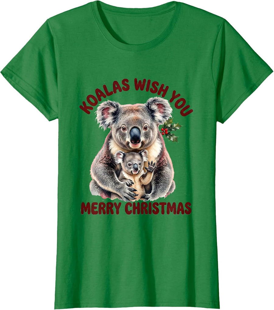 Women's Koalas Wish You Merry Christmas Cute Koala Lover Holiday T-Shirt - Kelly Green