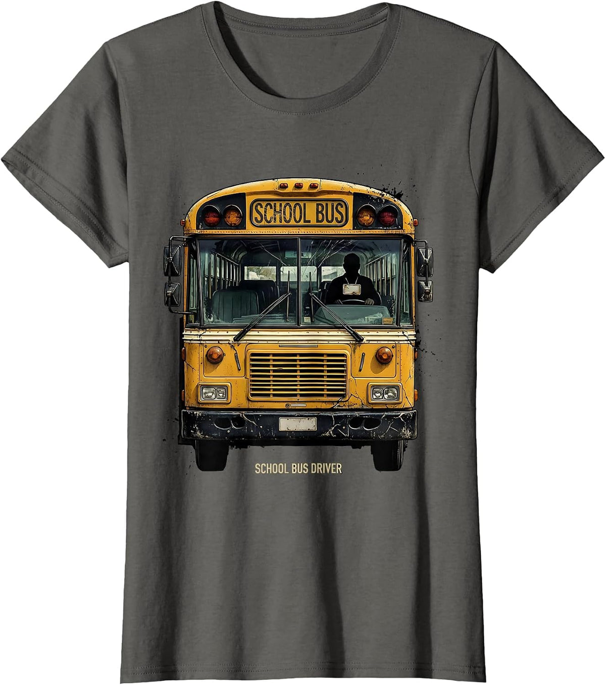 Women's Distressed School Bus Driver Humor Appreciation Gift T-Shirt - Asphalt Grey