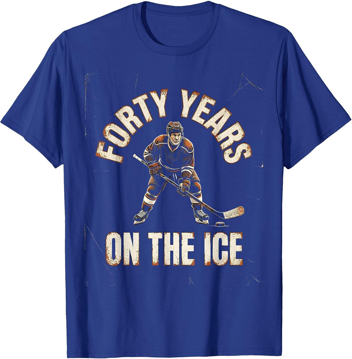 Forty Years On The Ice Distressed Hockey Player Funny Old T-Shirt - Royal Blue