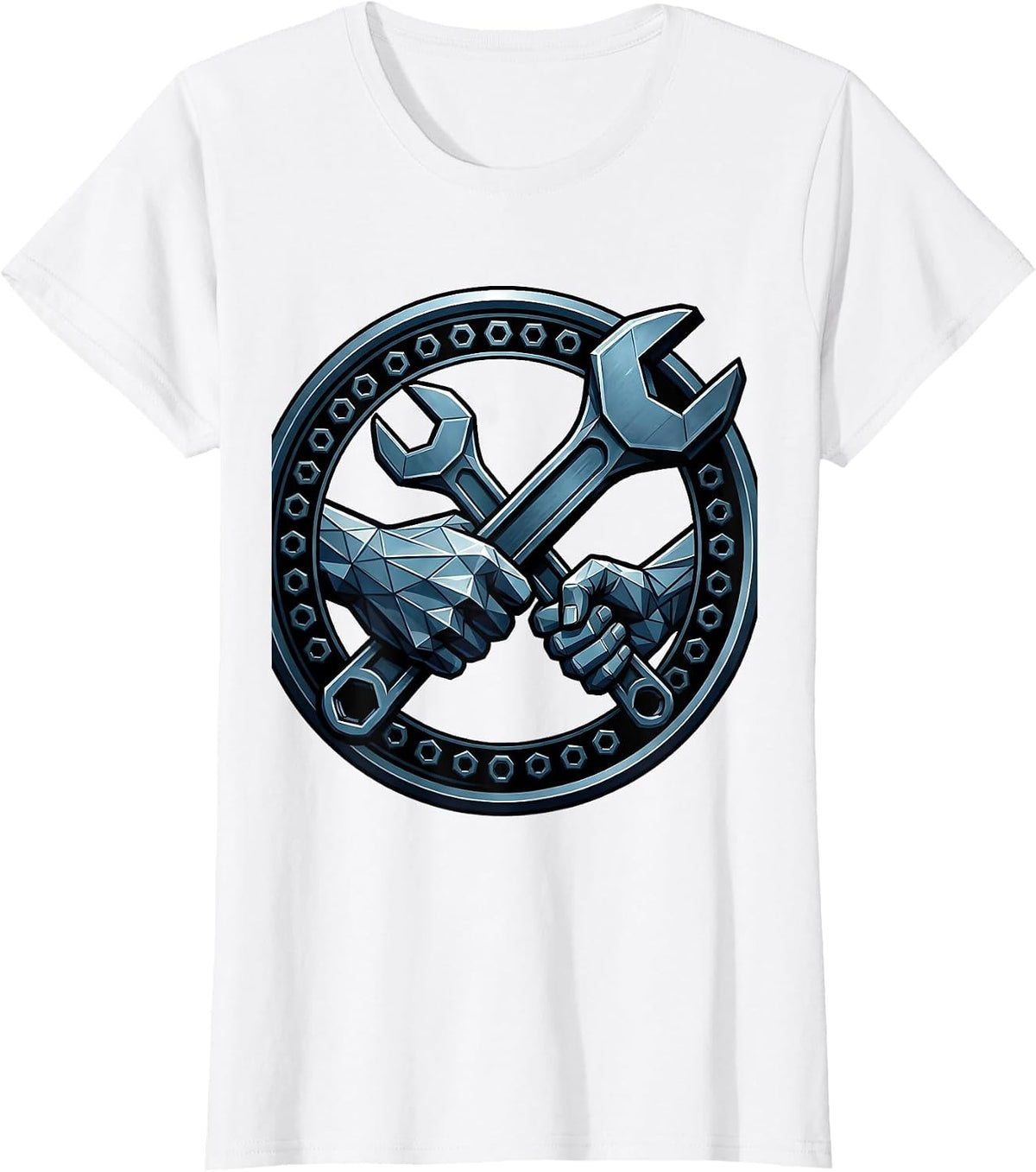 Mechanic Hands Socket Wrench Graphic T-Shirt - White