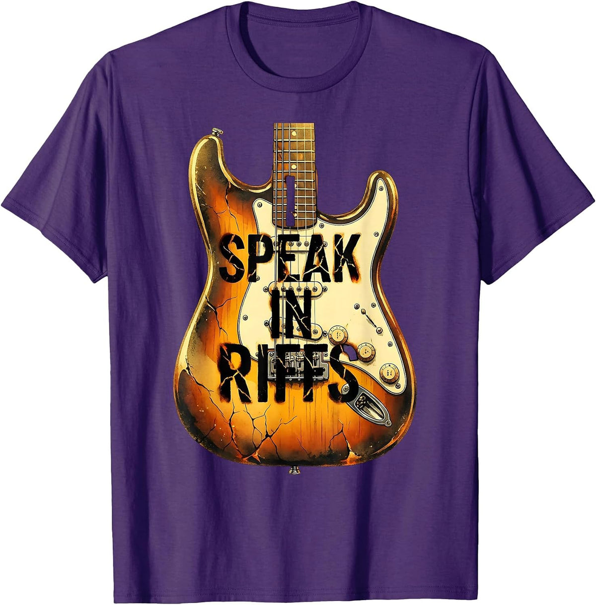 I Speak In Riffs Heavy Metal Guitar Design T-Shirt - Purple
