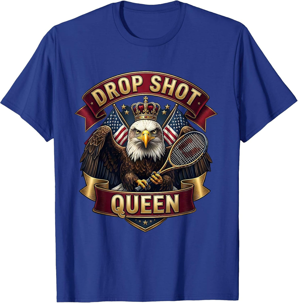 Drop Shot Queen Tennis Graphic Design T-Shirt - Royal Blue