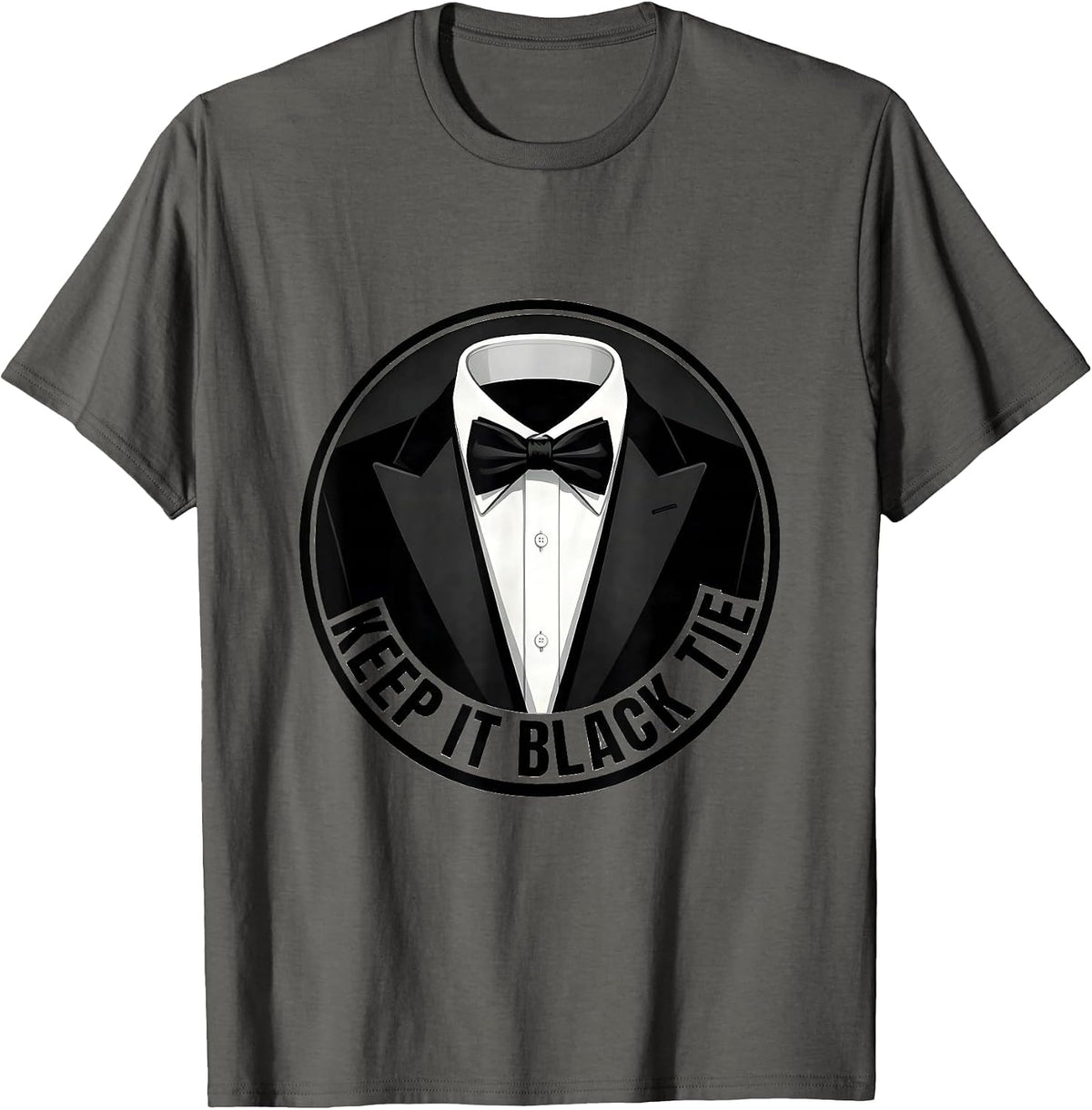 Keep It Black Tie Tuxedo Graphic Design T-Shirt - Asphalt Grey