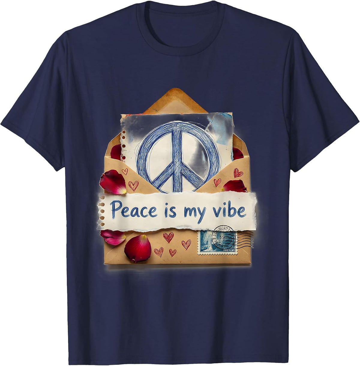 Peace Is My Vibe Groovy Peace Sign Design T-Shirt - Navy Blue