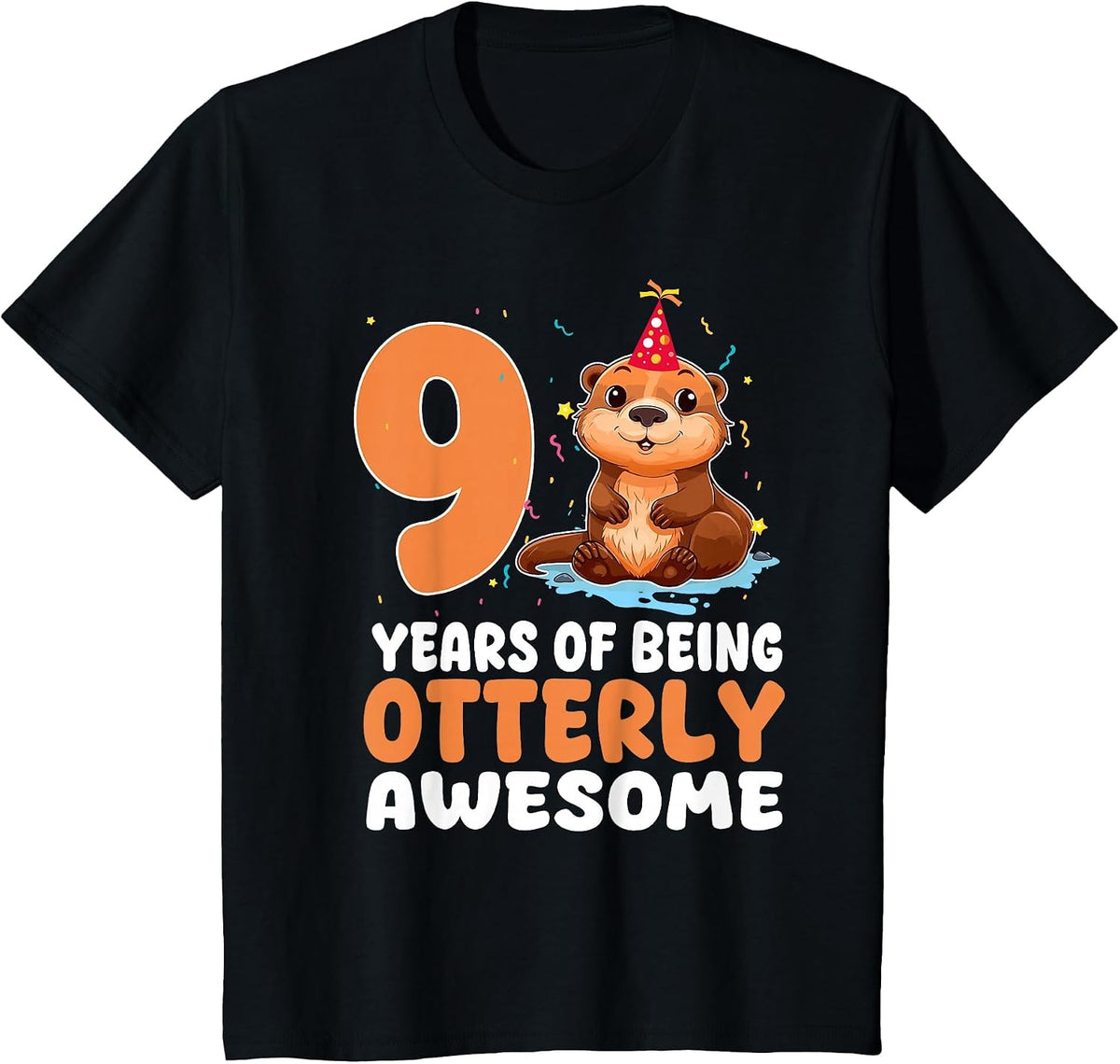 9 Years of Being Otterly Awesome 9th Birthday Otter Themed T-Shirt - Black