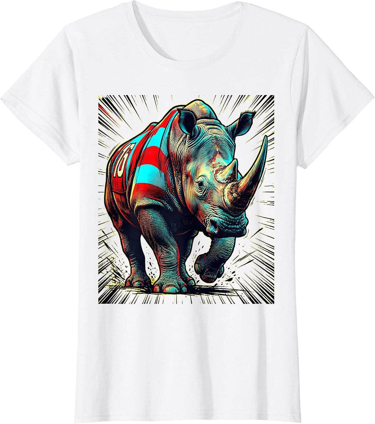 Charging Rhino Rugby Jersey Graphic T-Shirt - White