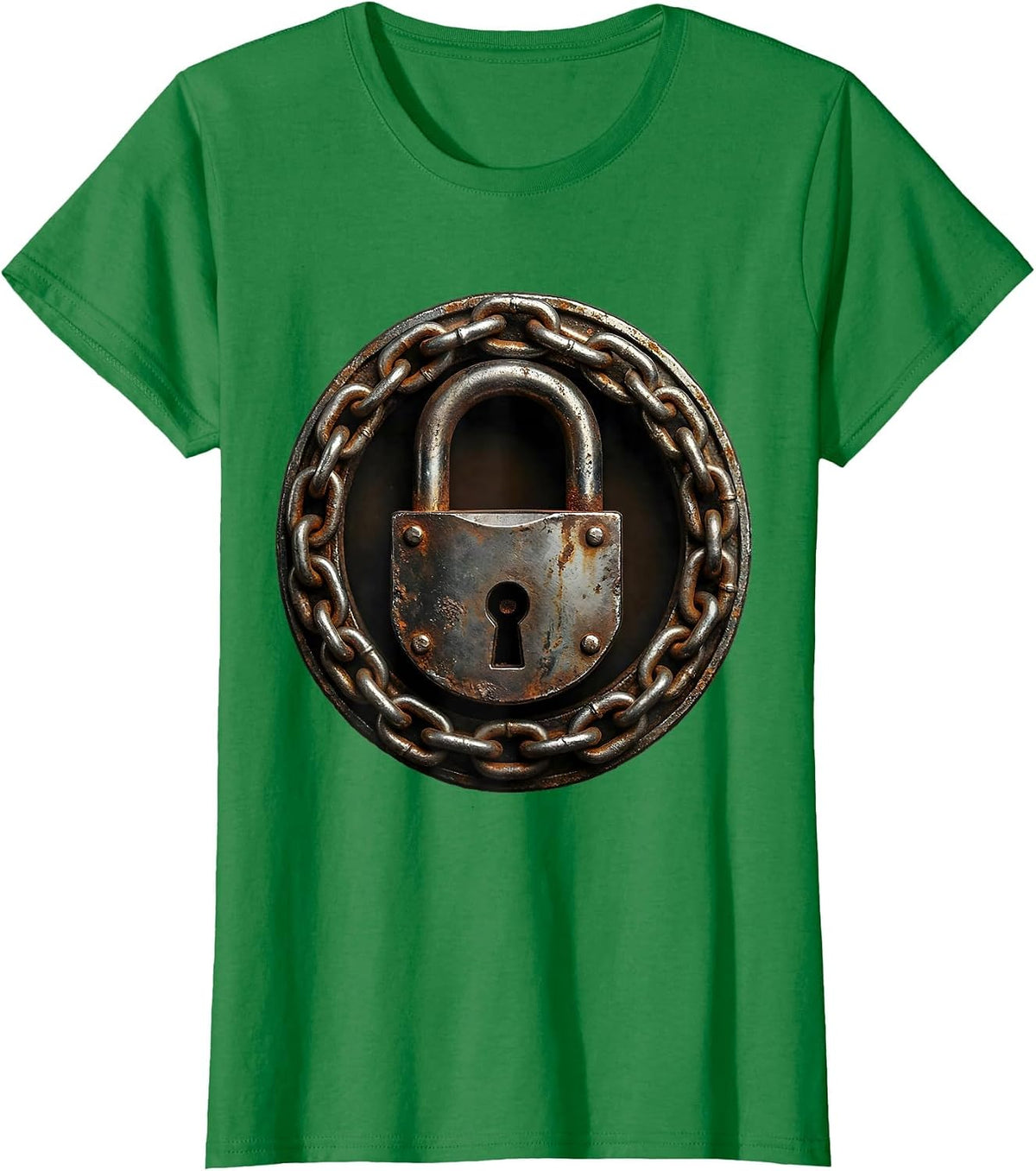 Heavy Padlock Wrapped in Chain Graphic T-Shirt - Kelly Green