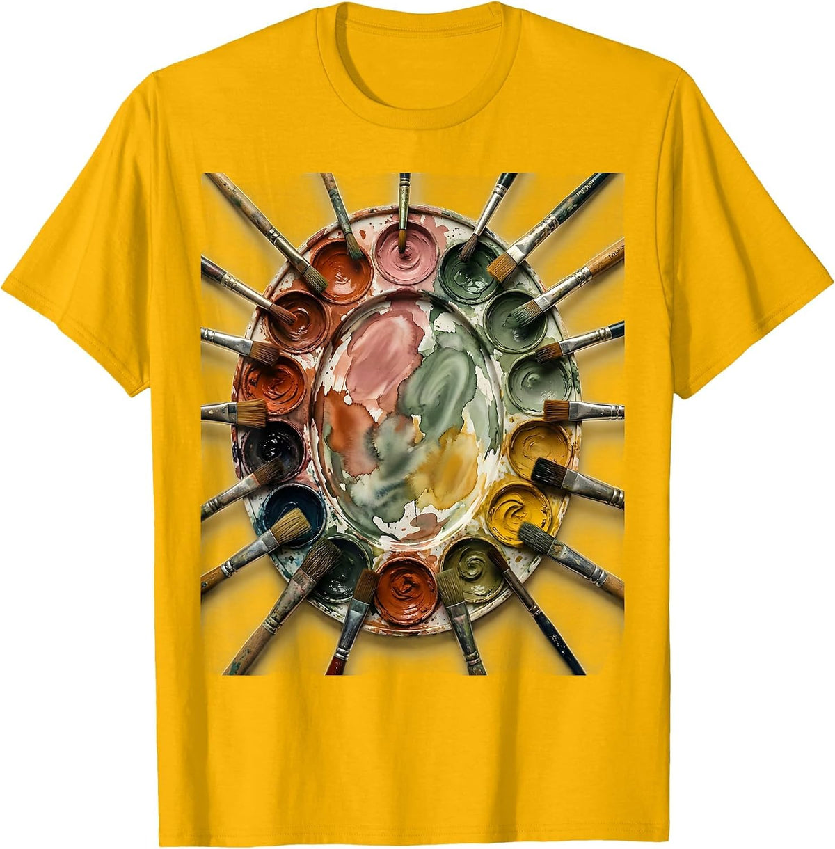 Men's Watercolor Palette Art Preschool Teacher Gift T-Shirt - Golden Yellow