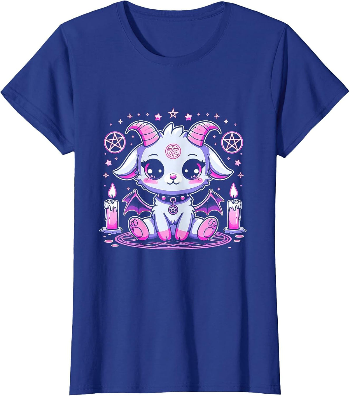 Kawaii Pastel Goth Cute Creepy Pentacle Baphomet Halloween T-Shirt - Royal Blue