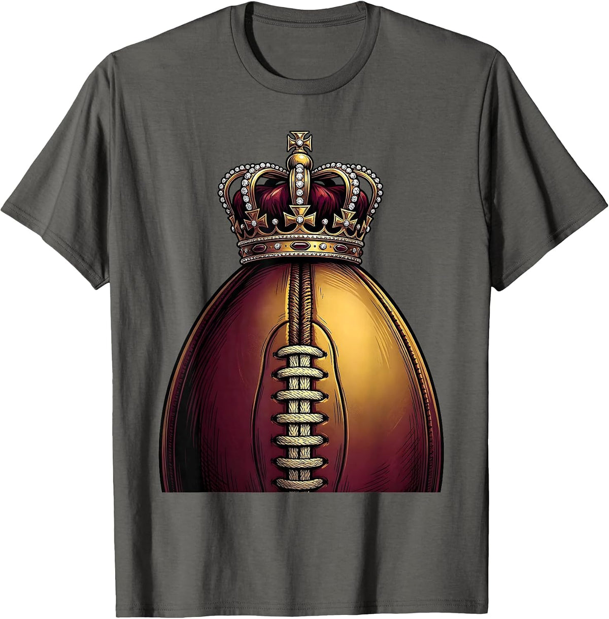 Crown Rugby Ball Illustration Design T-Shirt - Asphalt Grey
