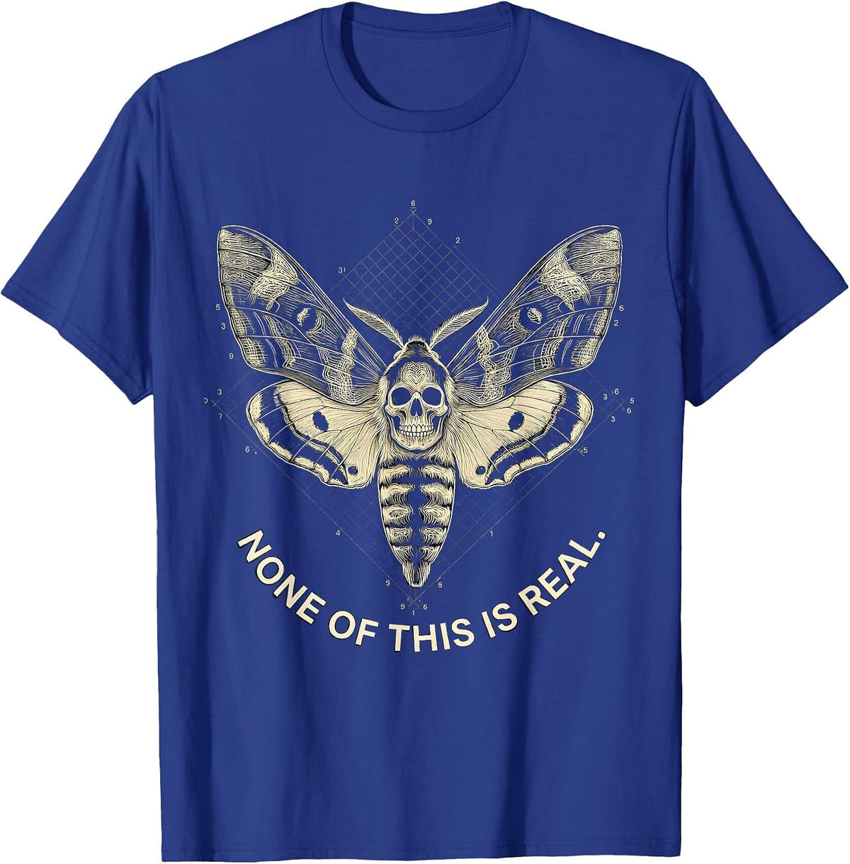 None Of This Is Real Deaths-Head Moth Topographic Horror T-Shirt - Royal Blue