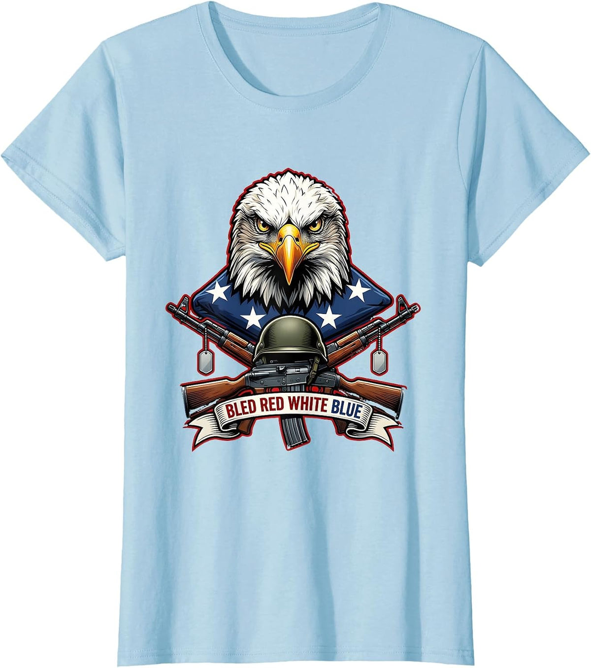 Bled Red White Blue Mens Memorial Day Design T-Shirt - Baby Blue