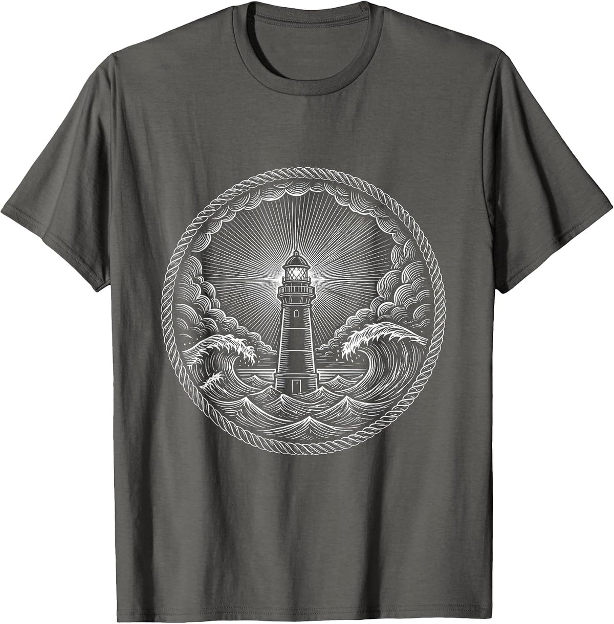 Men's 988 Suicide Prevention Lighthouse Stormy Night Design T-Shirt - Asphalt Grey