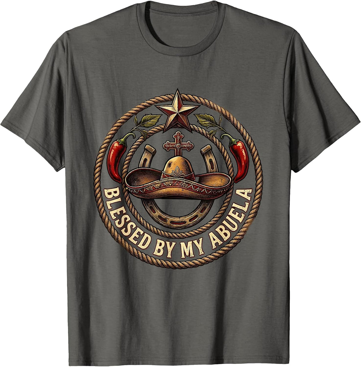 Blessed By My Abuela Mexican Heritage Design T-Shirt - Asphalt Grey