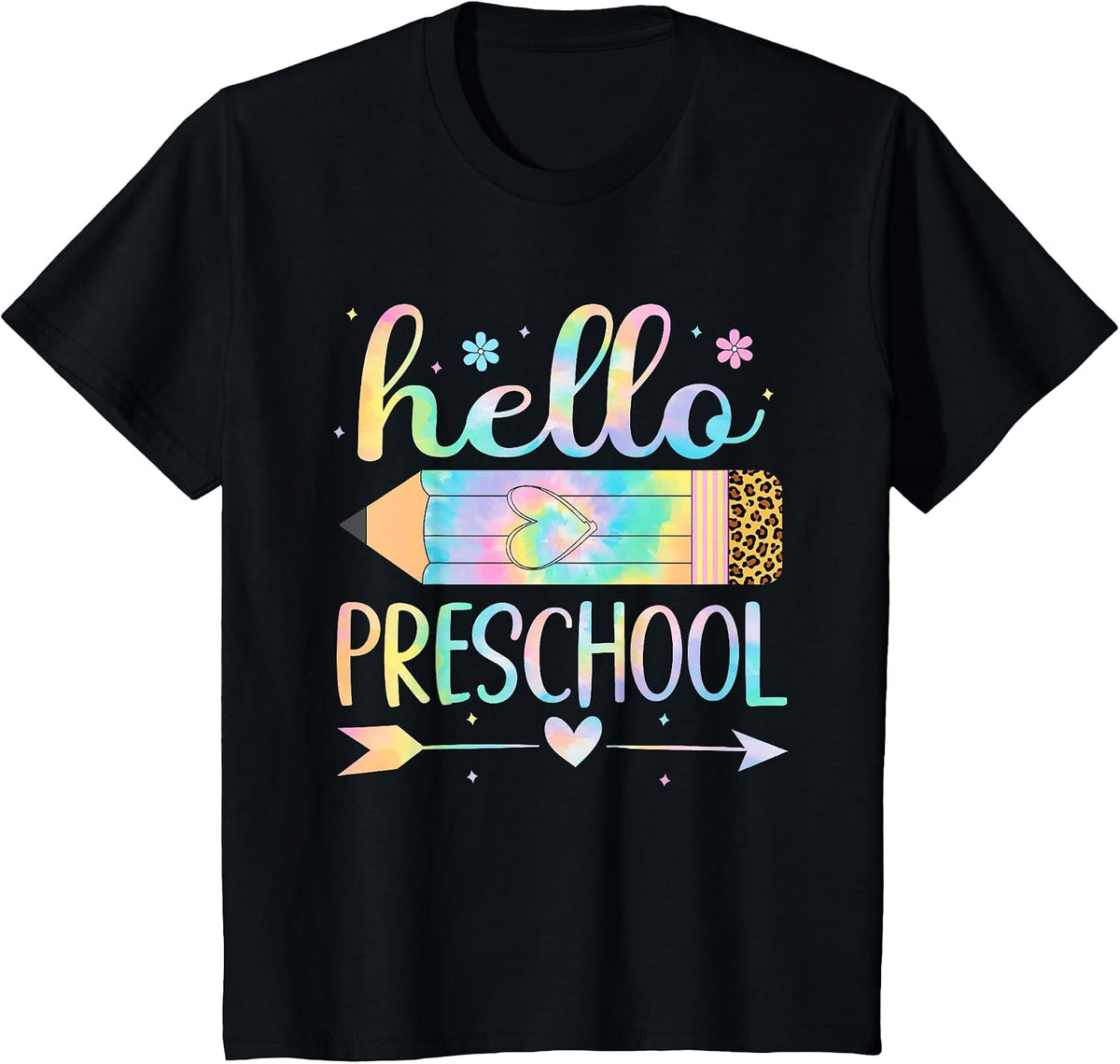 Hello Preschool Pencil Tie Dye First Day of School Kids T-Shirt - Black