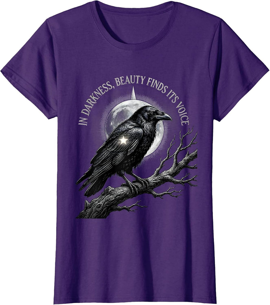 Women's In Darkness, Beauty Finds Its Voice Gothic Edgar Allan Poe T-Shirt - Purple