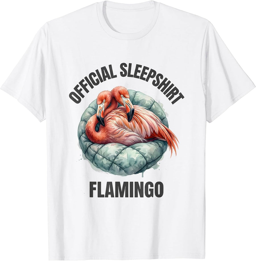 Official Sleepshirt Flamingo Watercolor Funny Animal Lover T-Shirt - White