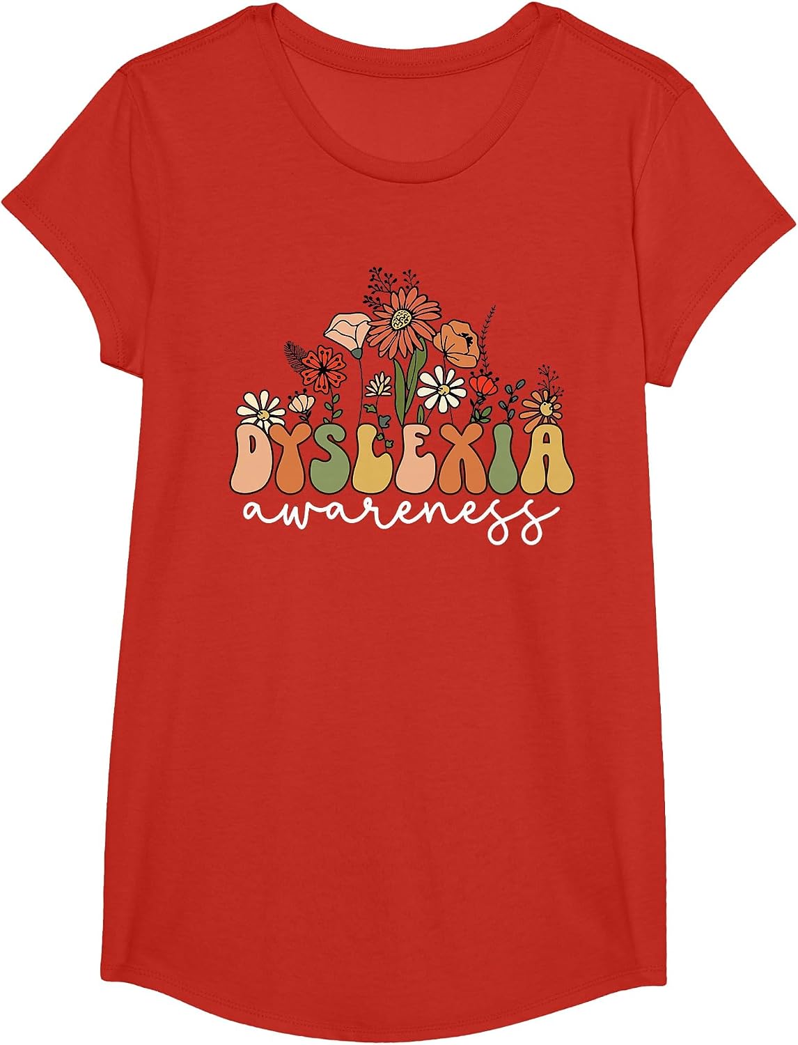 Floral Dyslexia Awareness Dyslexia Specialist Therapy T-Shirt - Girls Red