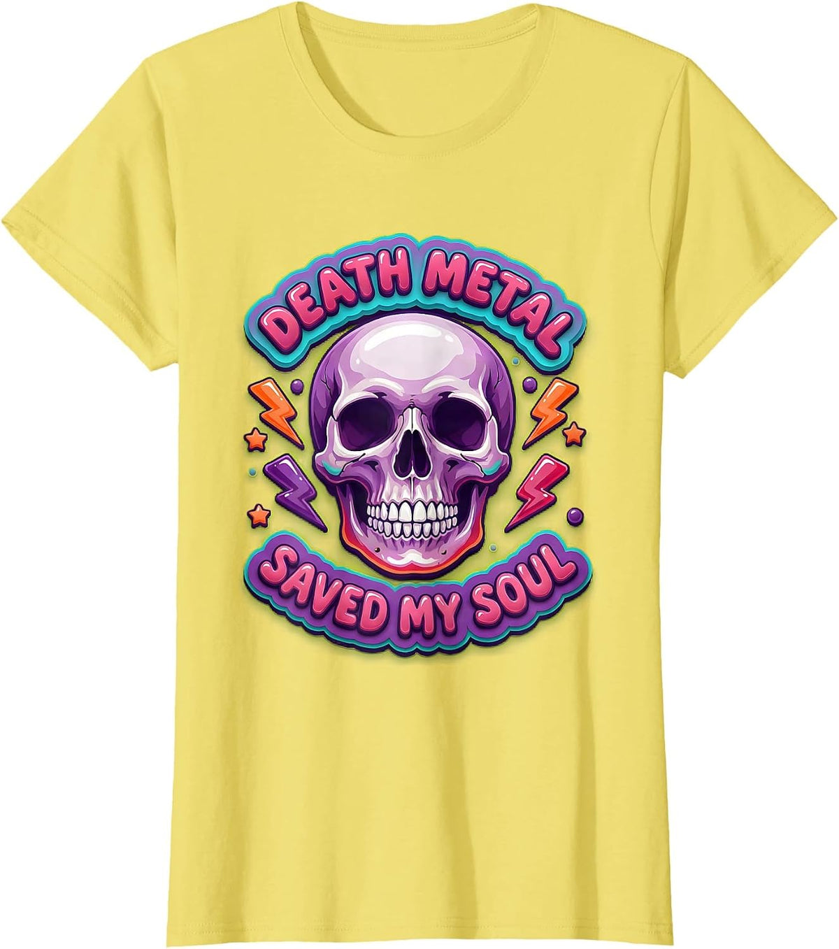 Death Metal Saved My Soul Dark Music Design T-Shirt - Lemon Yellow