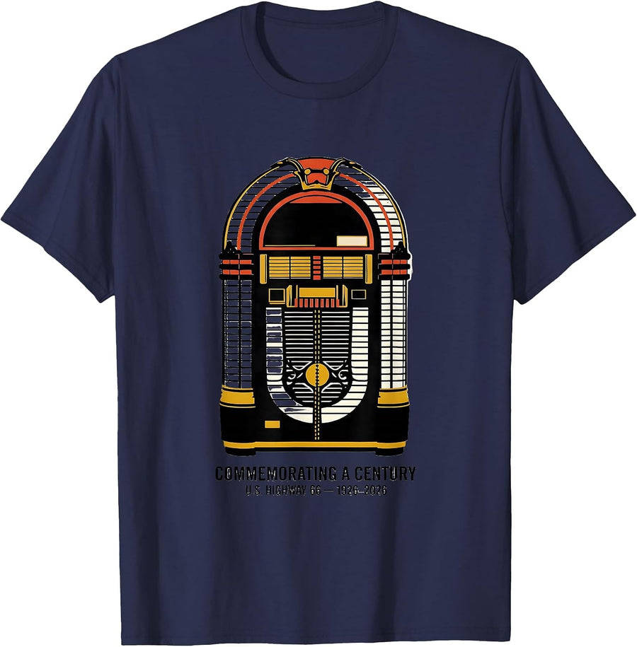 Commemorating A Century — U.S. Highway 66 — 1926-2026 T-Shirt - Navy Blue