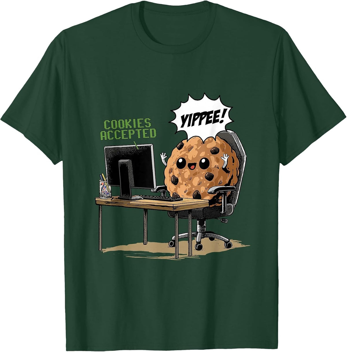 Cookies Accepted Nerd Shirt Funny Computer Internet Coder T-Shirt, Men, Dark Green, XX-Large - As Pictured