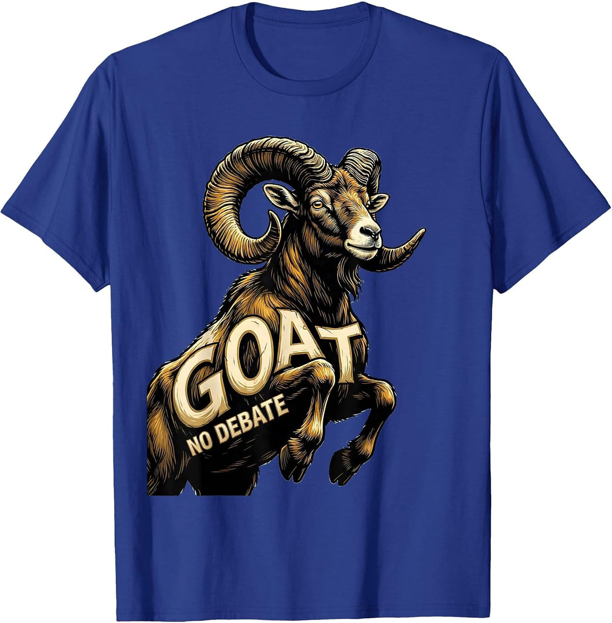 Men's GOAT NO DEBATE Bold Cel-Shaded Farm Animal Humor T-Shirt - Royal Blue