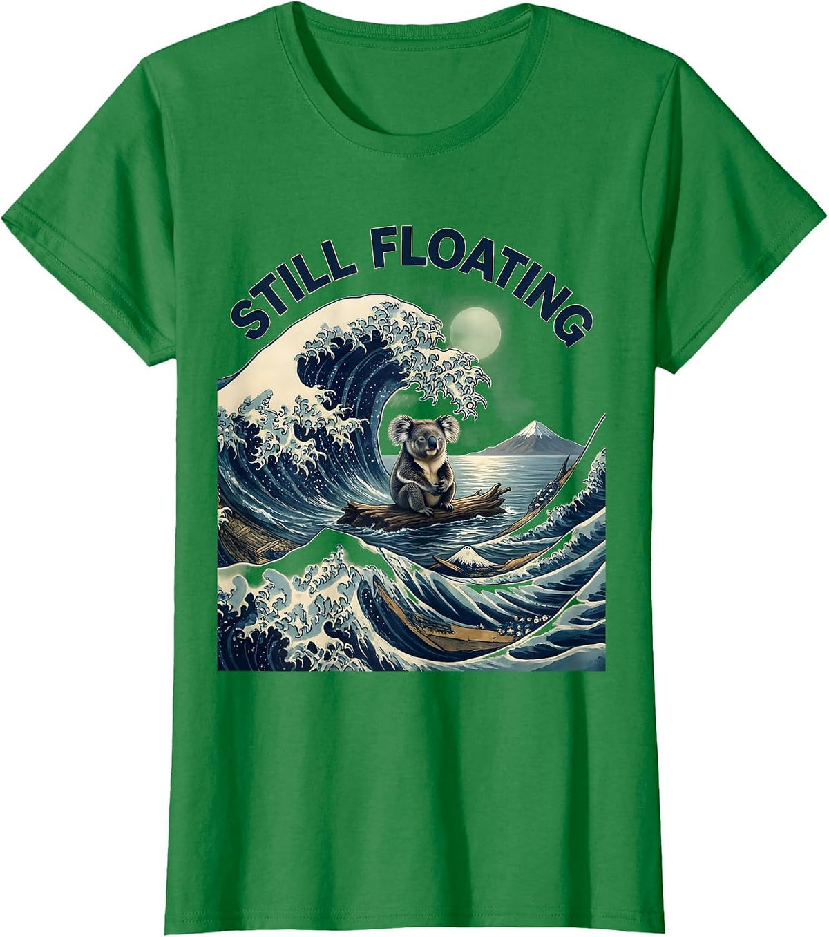 Still Floating Funny Koala Japanese Art Ukiyo-e Animal T-Shirt - Kelly Green