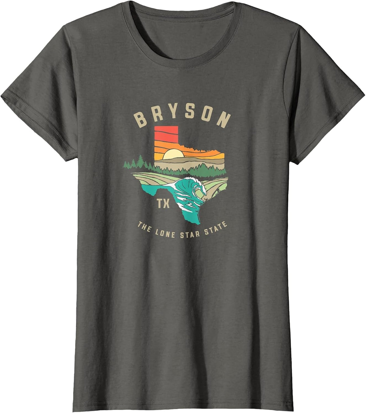 Bryson Texas Outdoors Vintage Nature Illustration T-Shirt - Asphalt Grey