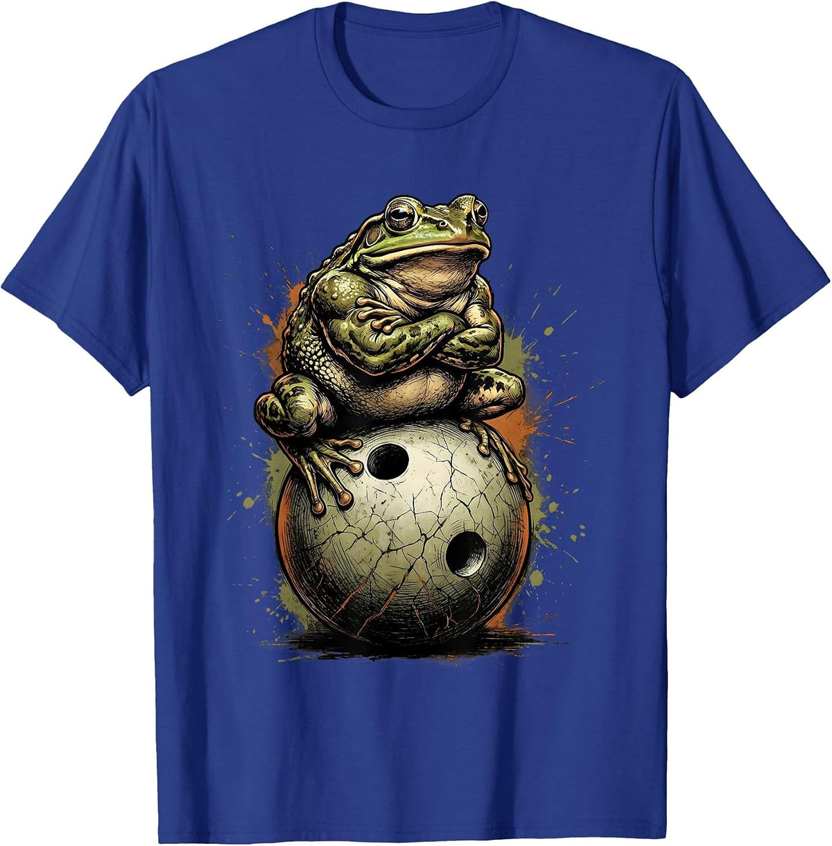 Men's Frog on Bowling Ball Funny Bowling Graphic T-Shirt - Royal Blue