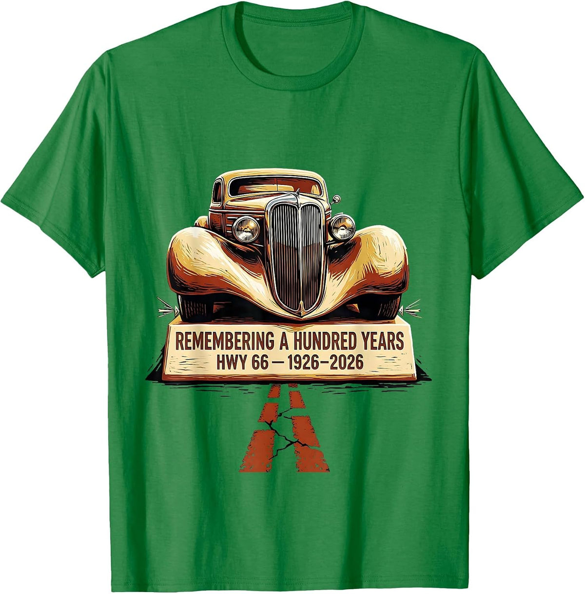 Men's Remembering A Hundred Years Hwy 66 Vintage T-Shirt - Kelly Green