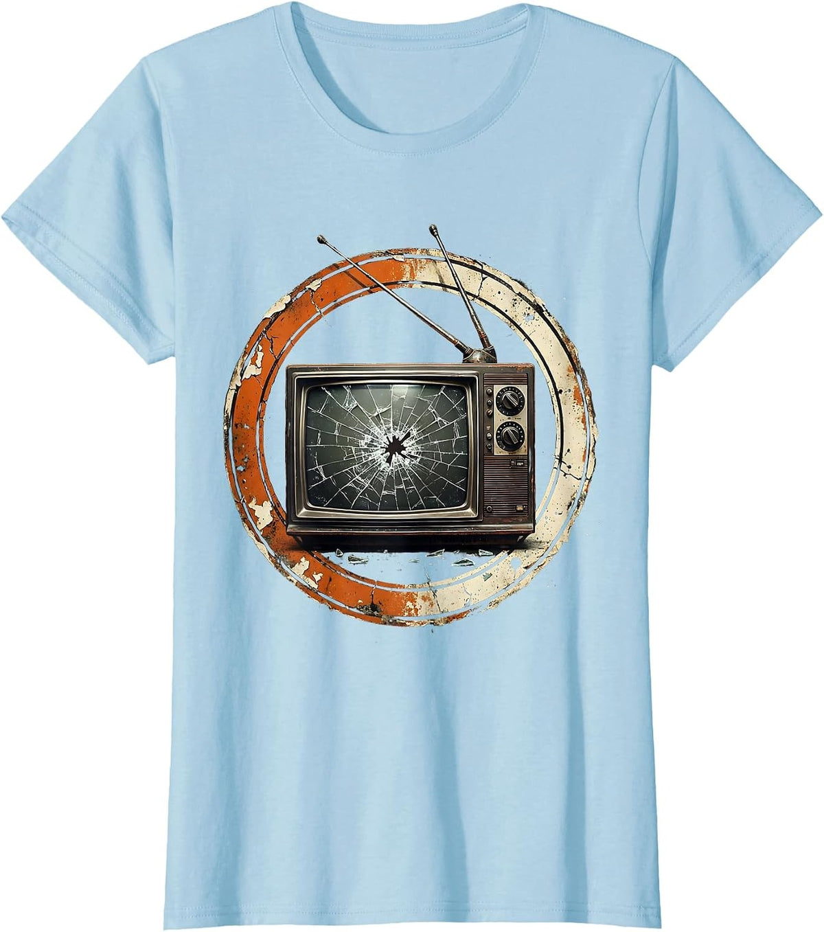 Vintage Smashed TV Grunge Retro Art Design T-Shirt - Baby Blue