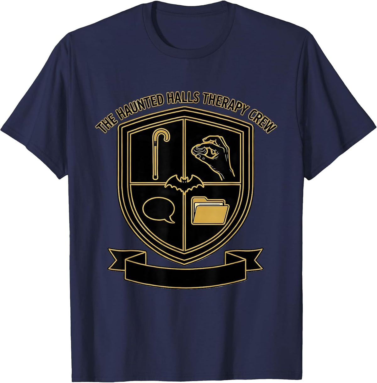 The Haunted Halls Therapy Crew Physical Therapy Halloween PT T-Shirt - Navy Blue