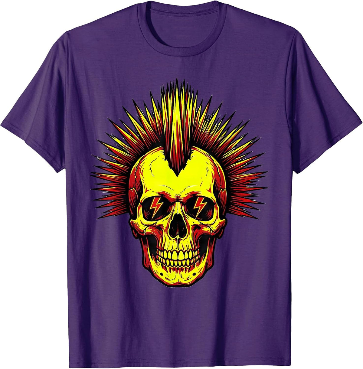 Punk Rock Mohawk Skull Lightning Bolt Eyes T-Shirt - Purple