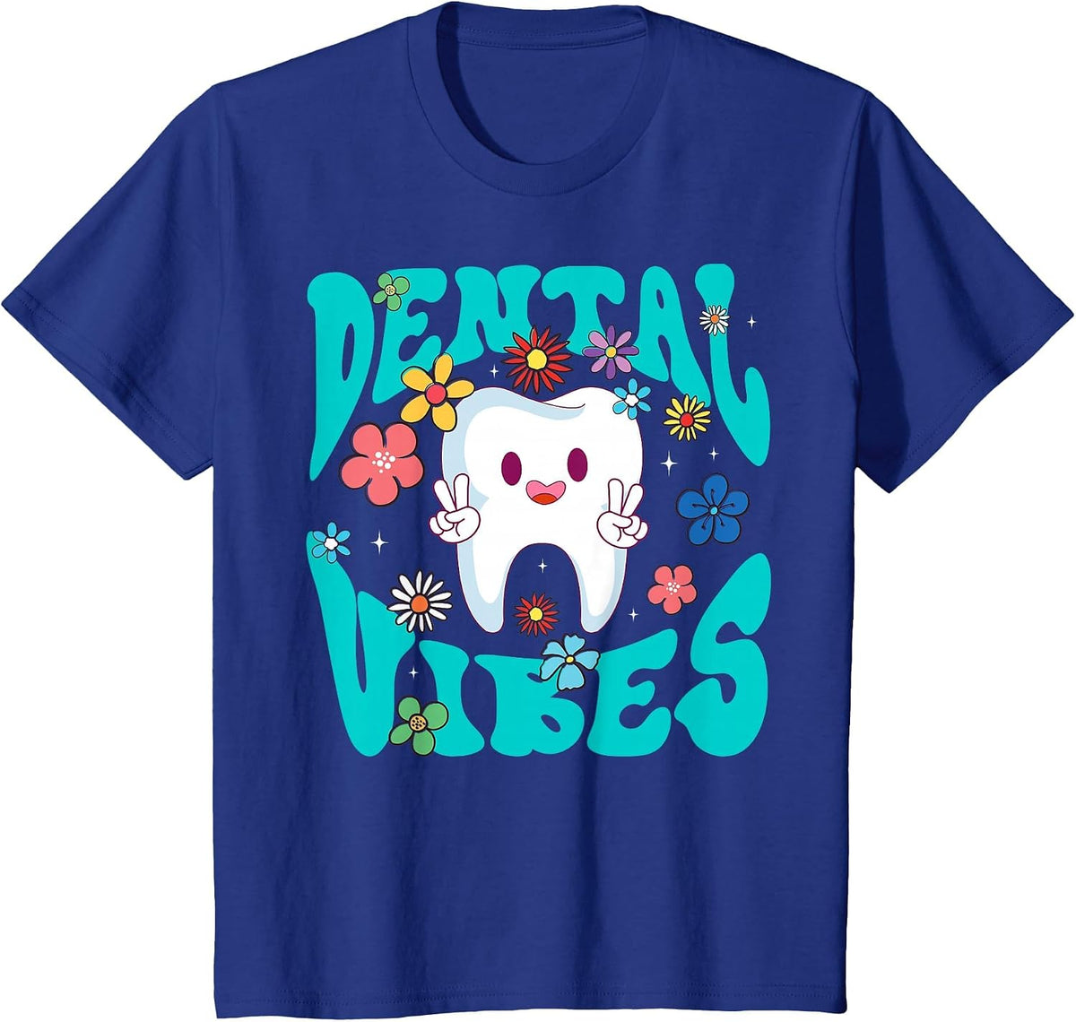 Retro Groovy Dental Vibes Funny Dentist Hygienist Men Women T-Shirt - Royal Blue